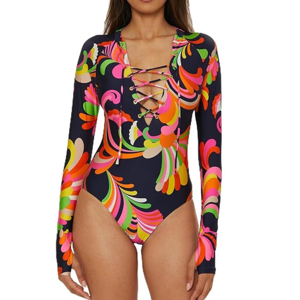 NWT Trina Turk Lace Up Poolside Paddle One Piece Swimsuit